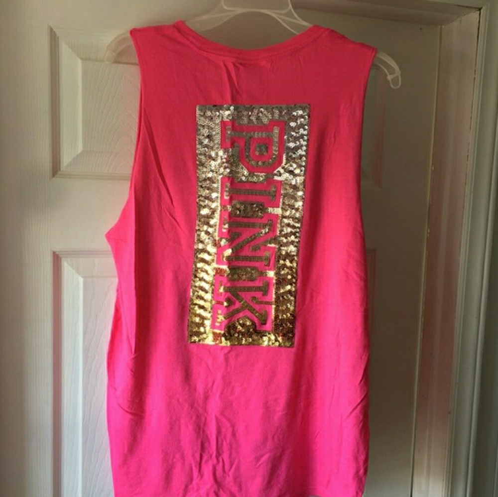 VS PINK Ombré Silver-Gold Sequin Back Hi-Low Tank